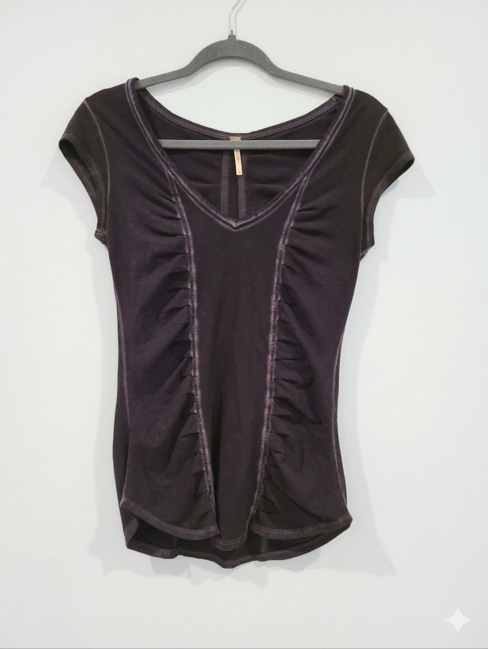 Free People Black Ruched Cotton T-shirt